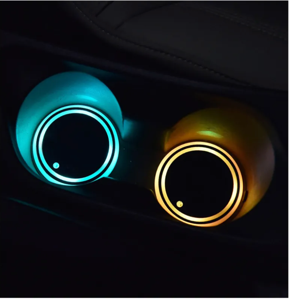 LED Light-Up Colorful Cup Holder Coaster with Solar & USB Charging