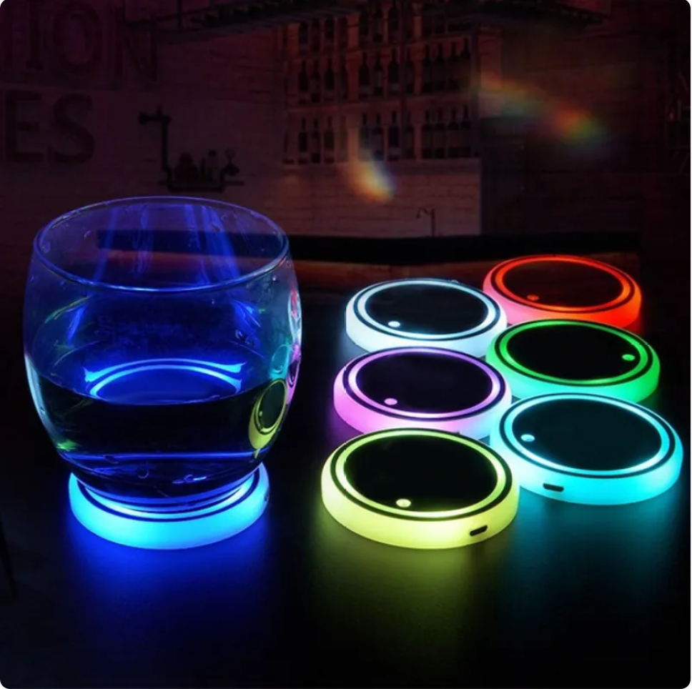 LED Light-Up Colorful Cup Holder Coaster with Solar & USB Charging